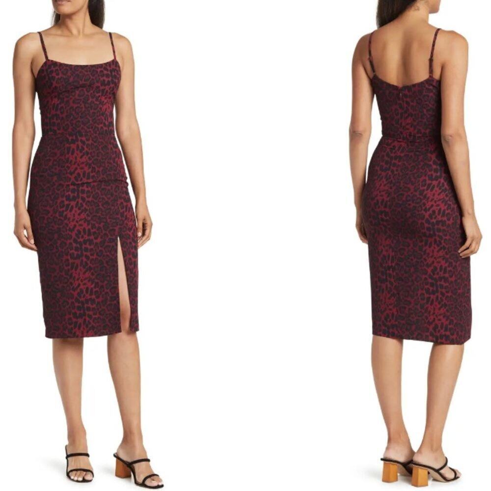 NWT Dress the Population Shaireen Leopard Print Dress Size Large
